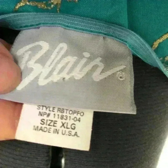 VTG Blair blue long sleeve gold embelished leaves women XL - Picture 4 of 5